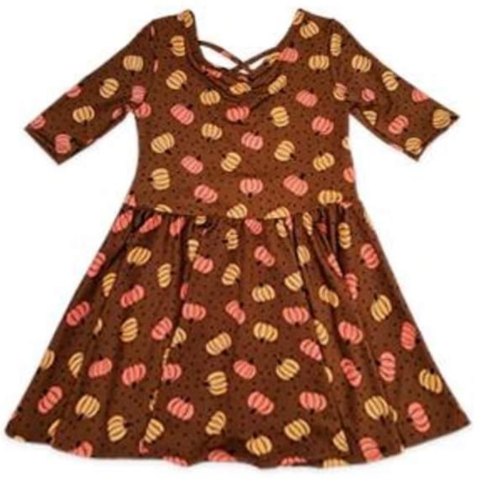 Dot Dot Smile Autumn Pumpkins All Over Print Brown Ballerina Dress Size 5/6